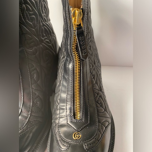 Gucci G rhombus boots block heels leather black 37.5 - Picture 8 of 13